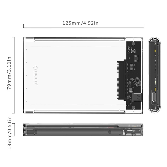 Θήκη για 2.5" Orico Sata Hdd/Ssd 2139C3, 5Gbps, Διάφανη
