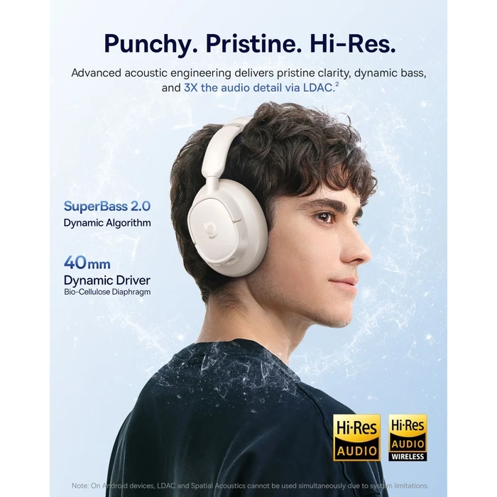 Baseus Bass BH1 NC Wireless Bluetooth Over-Ear Headphones – 80 Hours Playtime, Quick Charge (Starlight Off-White)