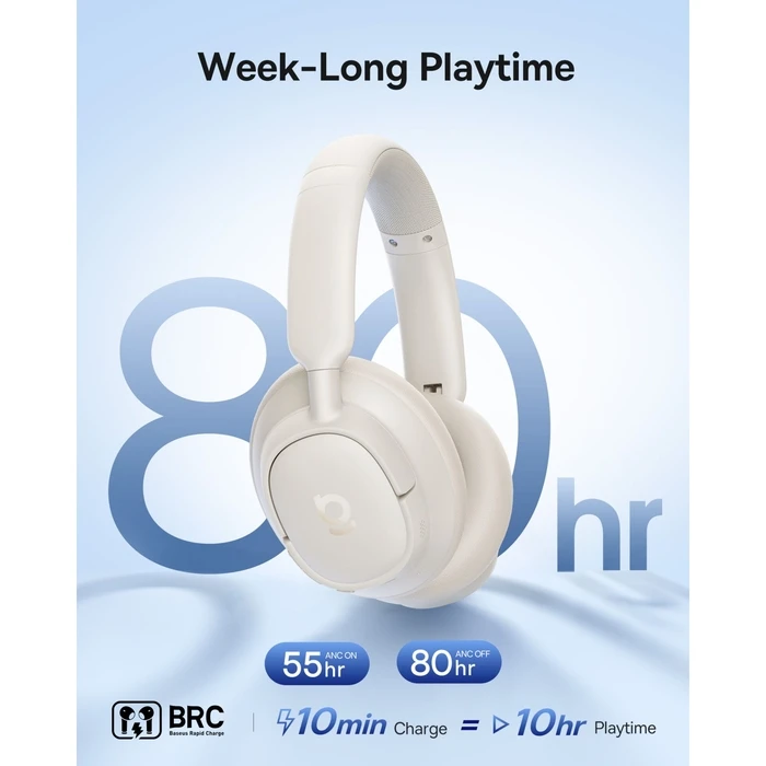 Baseus Bass BH1 NC Wireless Bluetooth Over-Ear Headphones – 80 Hours Playtime, Quick Charge (Starlight Off-White)