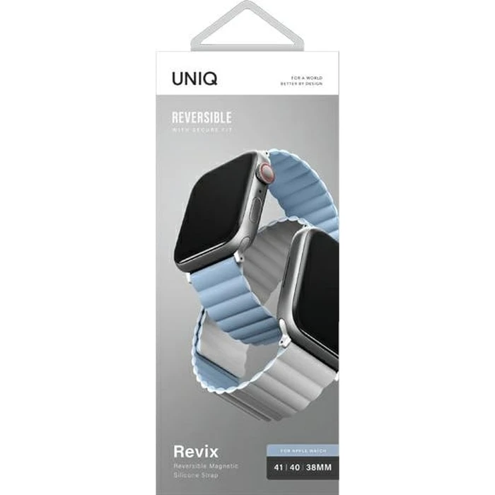 UNIQ Revix strap Apple Watch 4/5/6/7/SE/8/9/10 40/41/42mm Reversible Magnetic white-blue