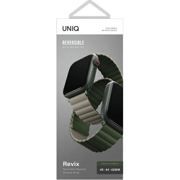 UNIQ Revix strap Apple Watch 4/5/6/7/SE/8/9/Ultra 44/45/49mm Reversible Magnetic green-taupe/dark gray