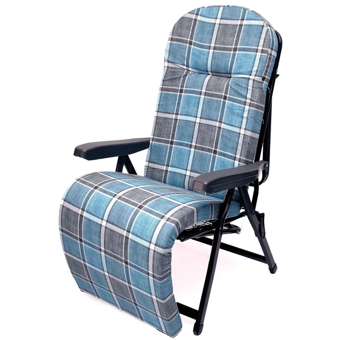 Metal Multi-position Armchair-Bed for Veranda, Blue Checkered Cushion (Velco)
