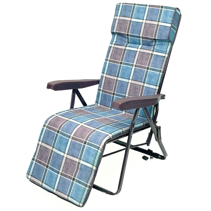 VERANDA ARMCHAIR-BED METAL BLUE CHECKERED