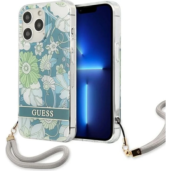 Guess GUHCP13LHFLSN Apple iPhone 13 Pro green hardcase Flower Strap