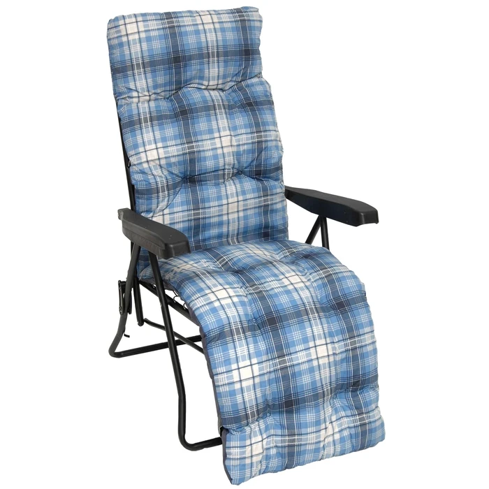 Velco Metal Folding Reclining Chair Blue Checkered (SKU 152-9014-1)