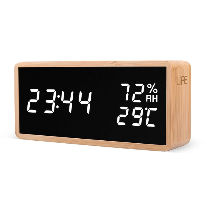 Ρολόι Θερμόμετρο Life Wes-108 Bamboo With Clock And Alarm Led Digits