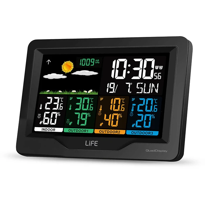 Μετεωρολογικός Σταθμός Με 3 Ασύρματους Εξωτερικούς Αισθητήρες, Έγχρωμη Οθόνη Lcd 5.9" Και Ρολόι / Ξυπνητήρι