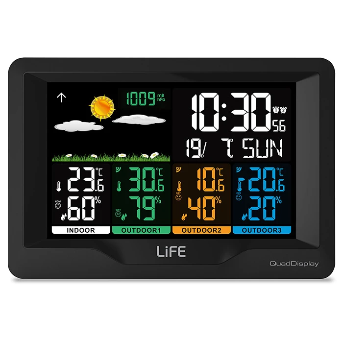 Μετεωρολογικός Σταθμός Με 3 Ασύρματους Εξωτερικούς Αισθητήρες, Έγχρωμη Οθόνη Lcd 5.9" Και Ρολόι / Ξυπνητήρι