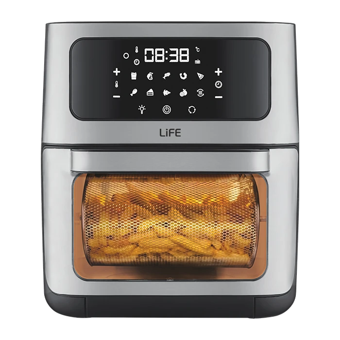 Air Fryer Life 12L, με ψηφιακή οθόνη LED, γυάλινη πόρτα και φωτιζόμενο κάδο, 1800W.