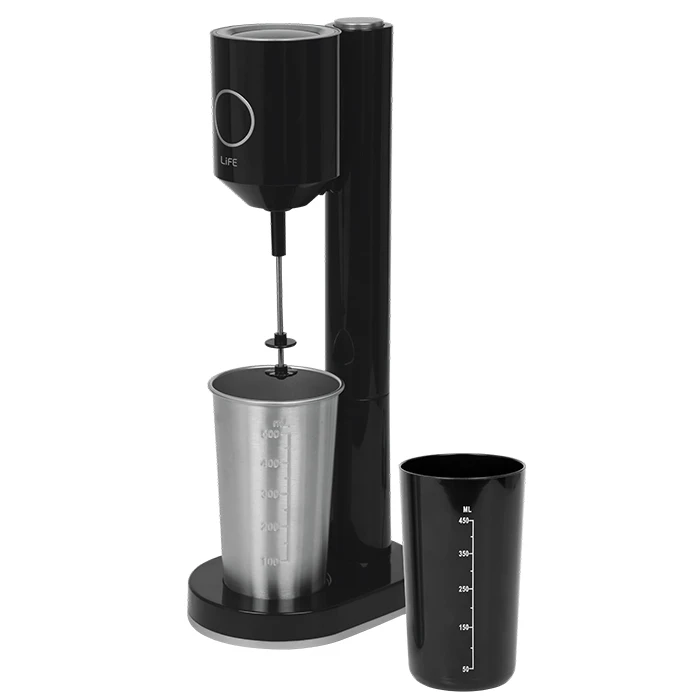 Φραπεδιέρα Life 1 inox + 1 πλαστικό ποτήρι και πλήκτρο push, σε μαύρο 100W.