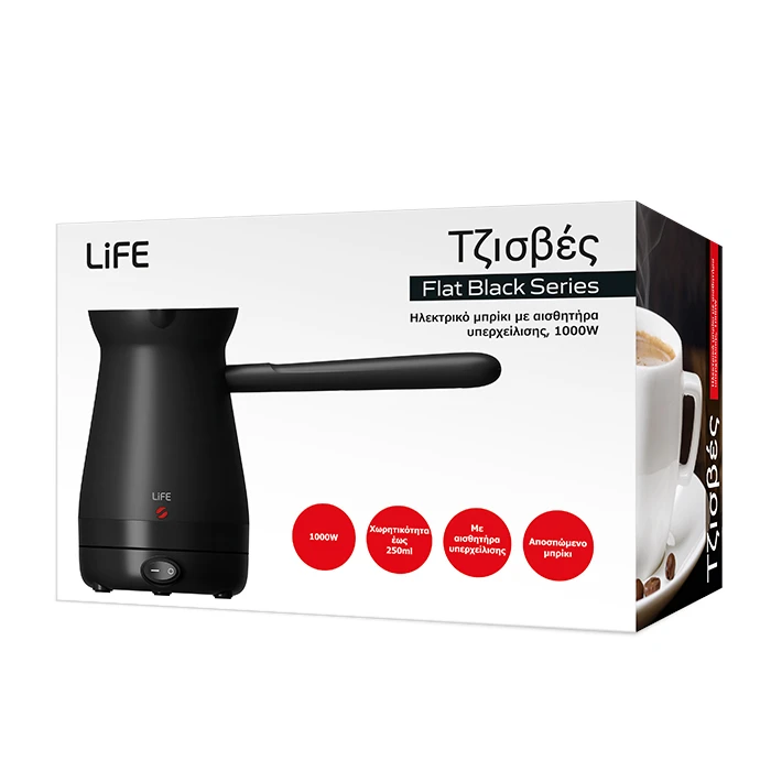 LiFE GISVES Ηλεκτρικό Μπρίκι 1000W (Flat Black) — έως 4 φλιτζάνια
