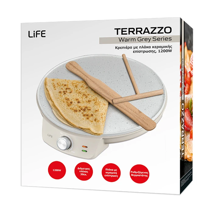 LiFE TERRAZZO Warm Grey Series Crepe Maker 30 cm 1200W