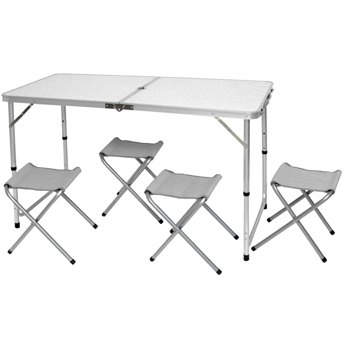 Velco Aluminum Folding Table Set (Suitcase) with Four Metal Stools  Polyester 600D