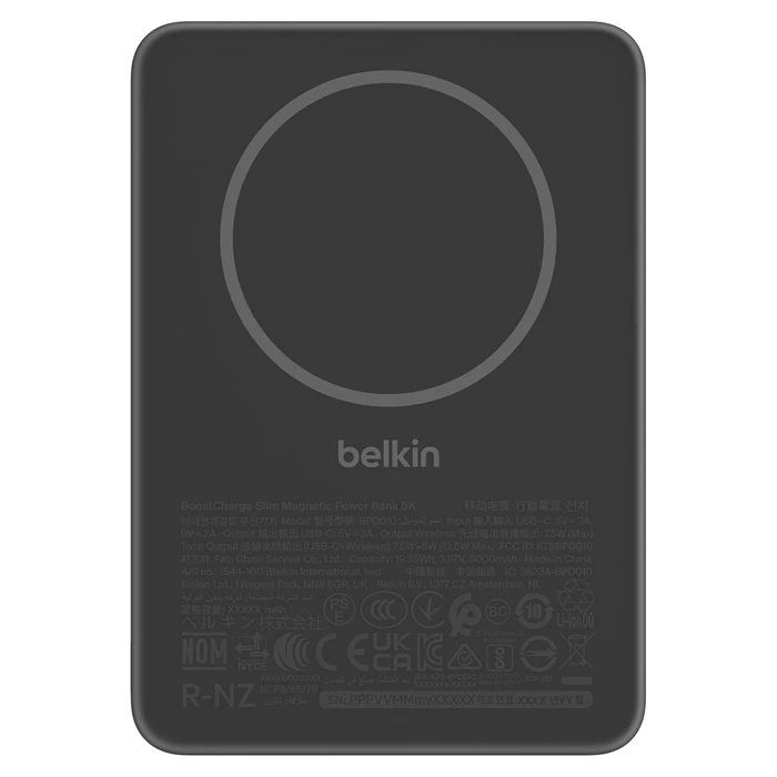 Belkin BoostCharge Slim Magnetic Power Bank 5000mAh 5W with USB-C Port - Black