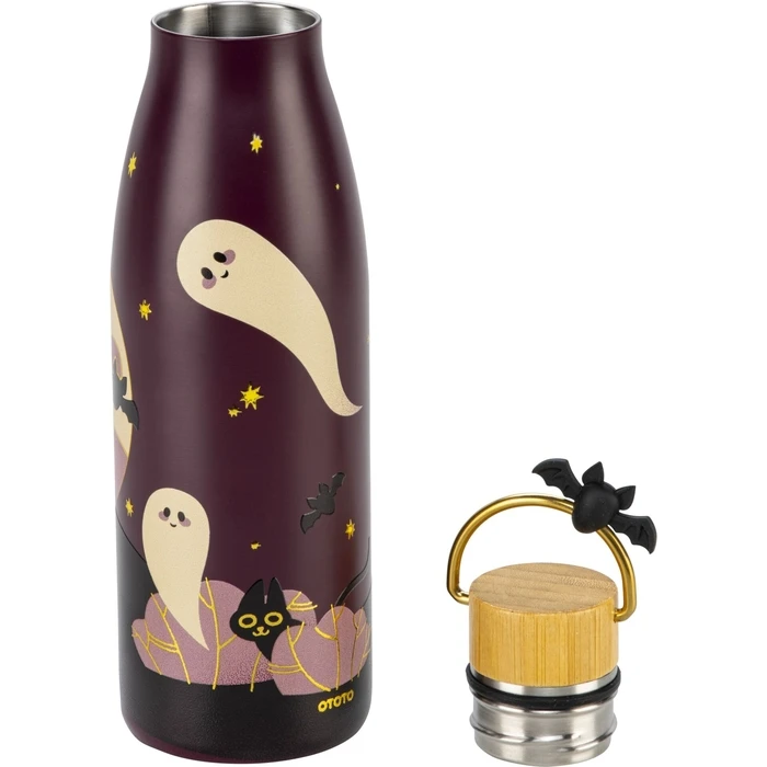 OTOTO Boo!Tle Spooky Bottle 600 ml — Purple Haunted-House Design with Gold Bat Lid