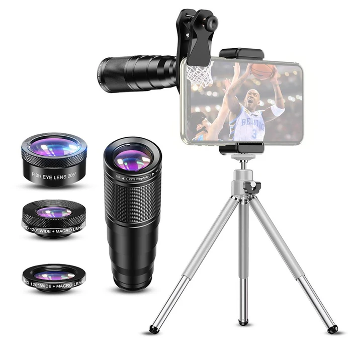 APEXEL σετ φακών για smartphone 22X105-4IN1 με τρίποδο, 4 σε 1, 22x zoom