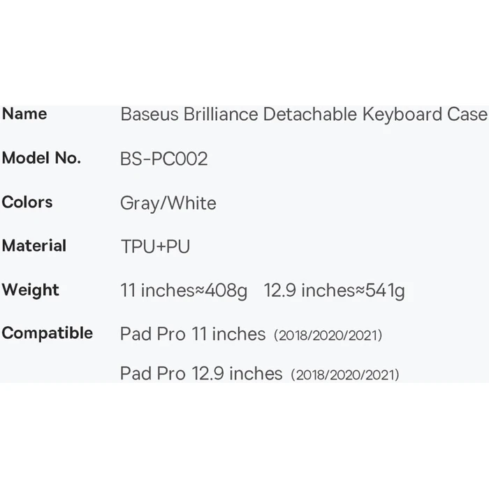 Baseus Brilliance case with keyboard Apple iPad Pro 12.9 2018/2020/2021 (3., 4. i 5. gen) white
