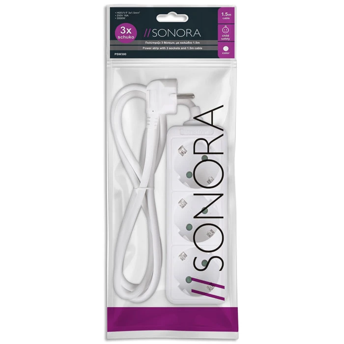 Πολύπριζο Sonora PSW300 3 θέσεων με διακόπτη μαύρο χρώμα.
