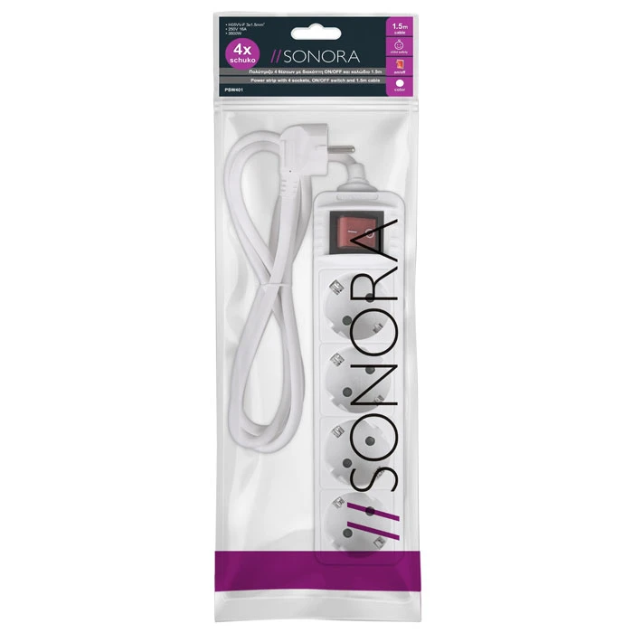 Πολύπριζο Sonora PSW401 4 Θέσεων με Διακόπτη και Καλώδιο 1.5m White
