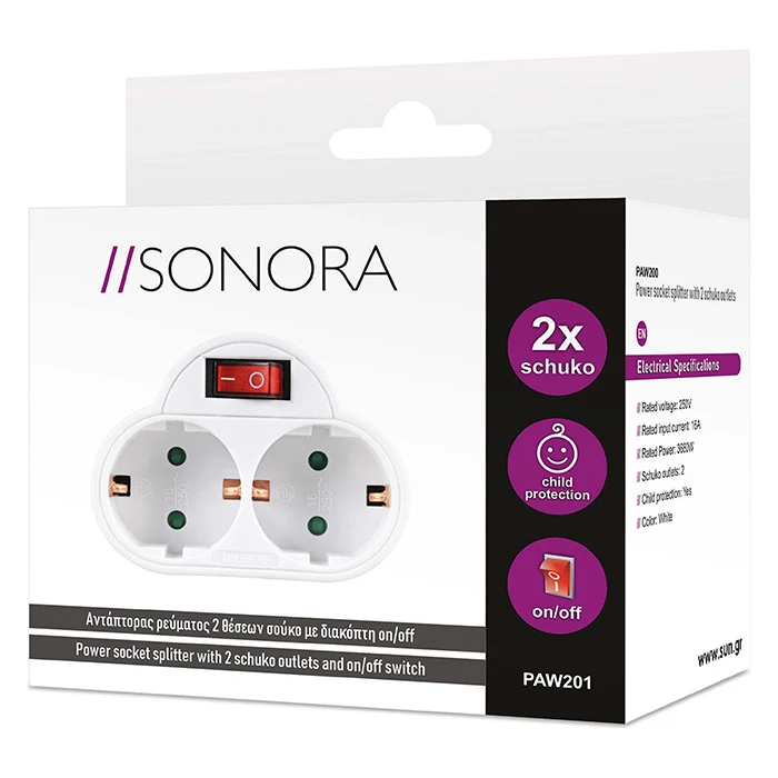 Ταφ Sonora PAW201 2 Θέσεων με Διακόπτη White