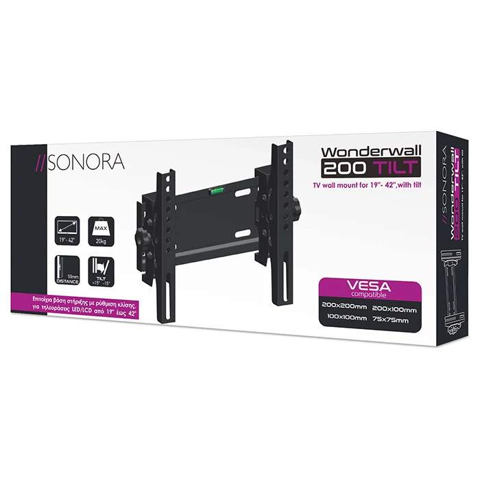 Βάση Τηλεόρασης Τοίχου Sonora WonderWall 200 Tilt 19"-42" (20Kg)
