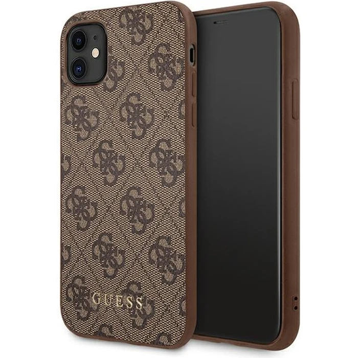 Guess GUHCN61G4GFBR Apple iPhone 11 brown hard case 4G Metal Gold Logo