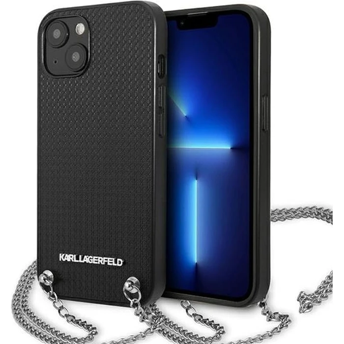Karl Lagerfeld KLHCP13MPMK Apple iPhone 13 hardcase black Leather Textured and Chain