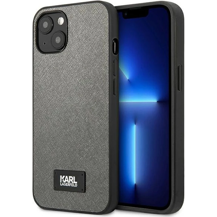 Karl Lagerfeld KLHCP13MSFMP2DG Apple iPhone 13 hardcase silver Saffiano Plaque
