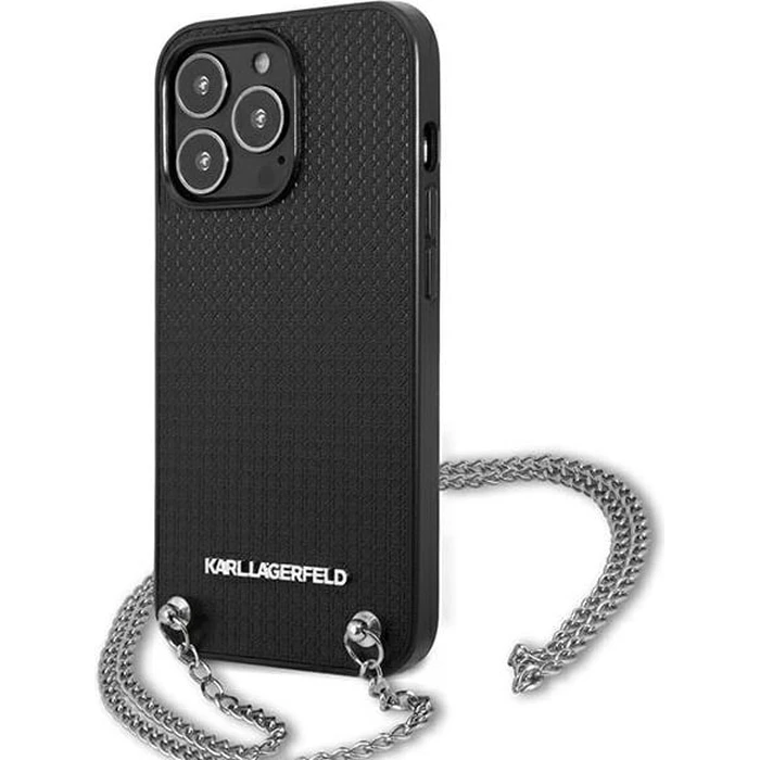 Karl Lagerfeld KLHCP13XPMK Apple iPhone 13 Pro Max hardcase black Leather Textured and Chain