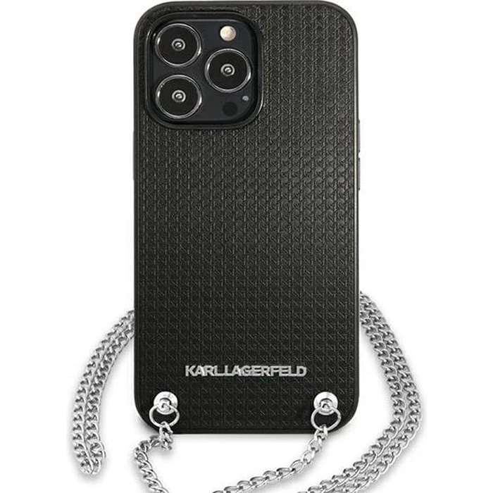 Karl Lagerfeld KLHCP13XPMK Apple iPhone 13 Pro Max hardcase black Leather Textured and Chain