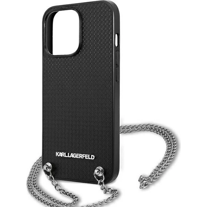 Karl Lagerfeld KLHCP13XPMK Apple iPhone 13 Pro Max hardcase black Leather Textured and Chain