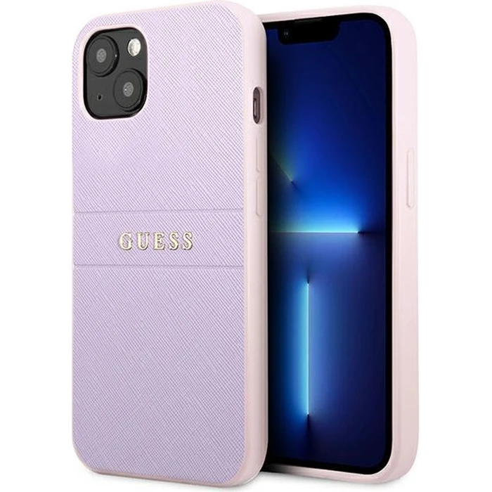 Guess GUHCP13SPSASBPU Apple iPhone 13 mini purple Saffiano Hot Stamp & Metal Logo