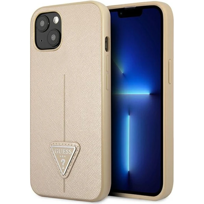 Guess GUHCP13SPSATLE Apple iPhone 13 mini beige hardcase Saffiano Triangle Logo