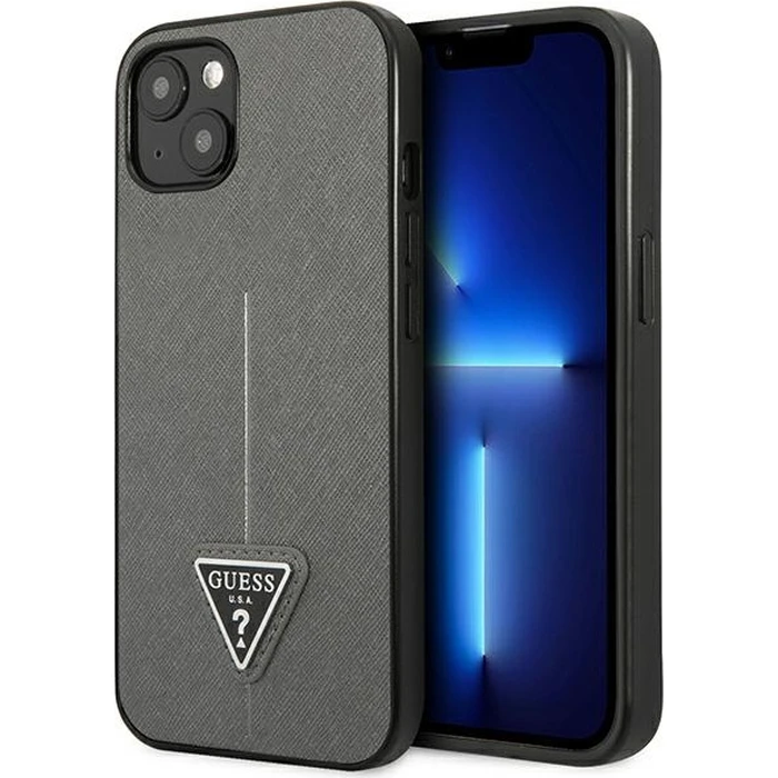 Guess GUHCP13SPSATLG Apple iPhone 13 mini silver hardcase Saffiano Triangle Logo
