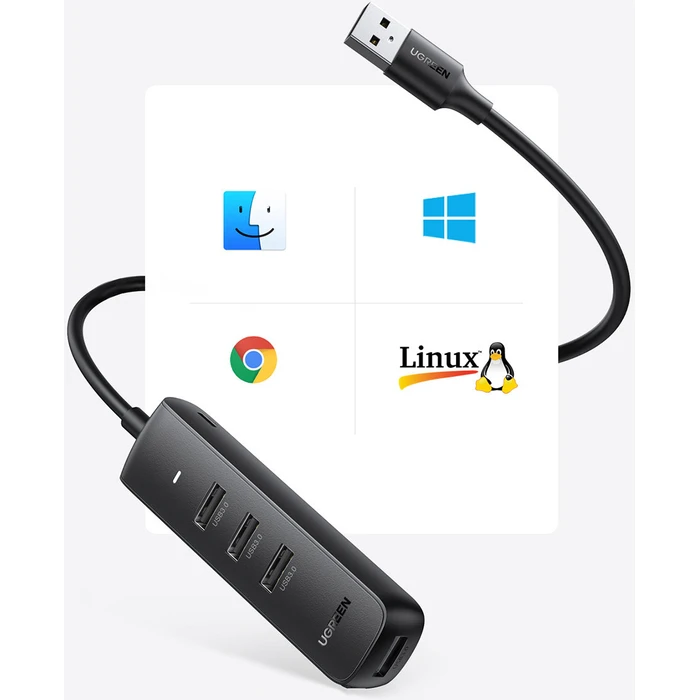 UGREEN CM416 4-in-1 USB HUB - 4x USB Type A 3.0 PD DC 12V 0.25m black