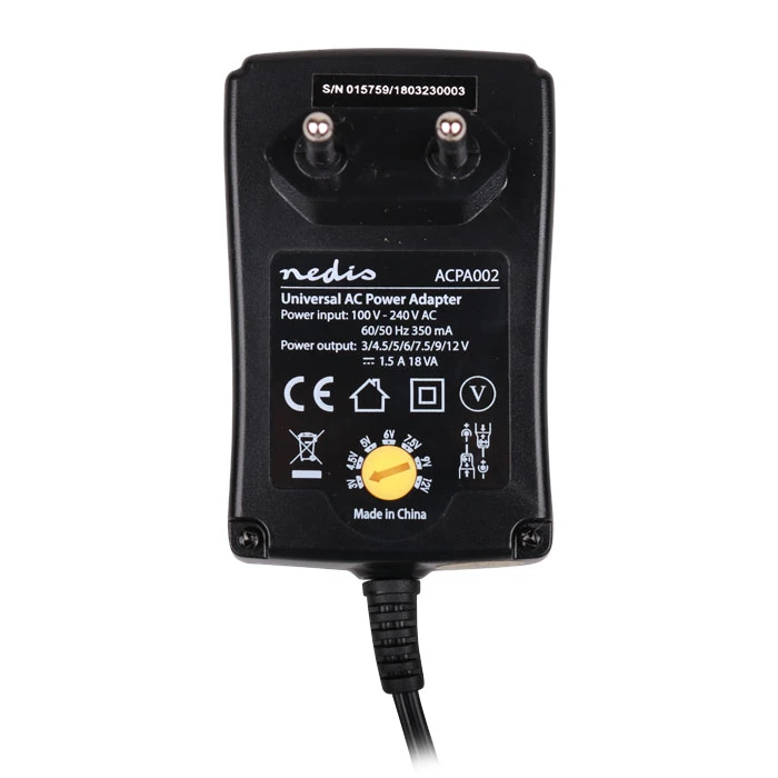 Universal Τροφοδοτικό Nedis ACPA002 AC Power 3/4.5/5/6/7.5/9/12 VDC, 1.5 A