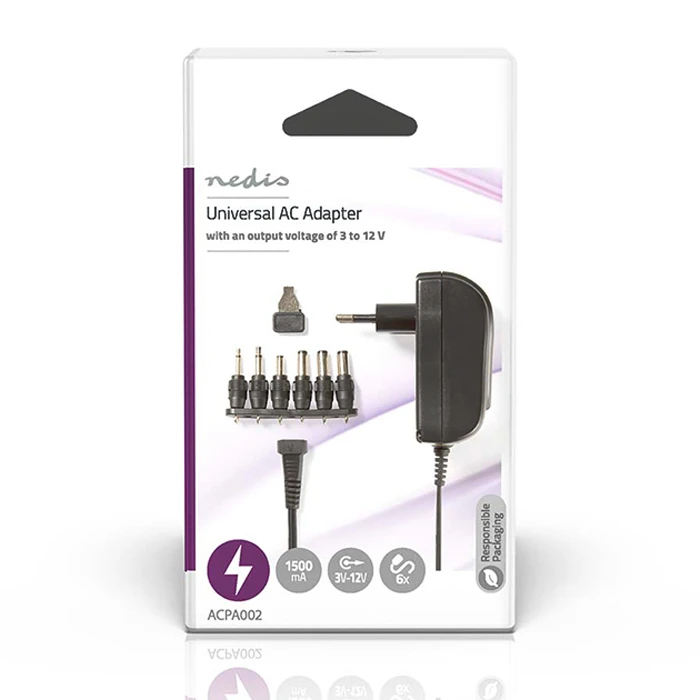 Universal Τροφοδοτικό Nedis ACPA002 AC Power 3/4.5/5/6/7.5/9/12 VDC, 1.5 A