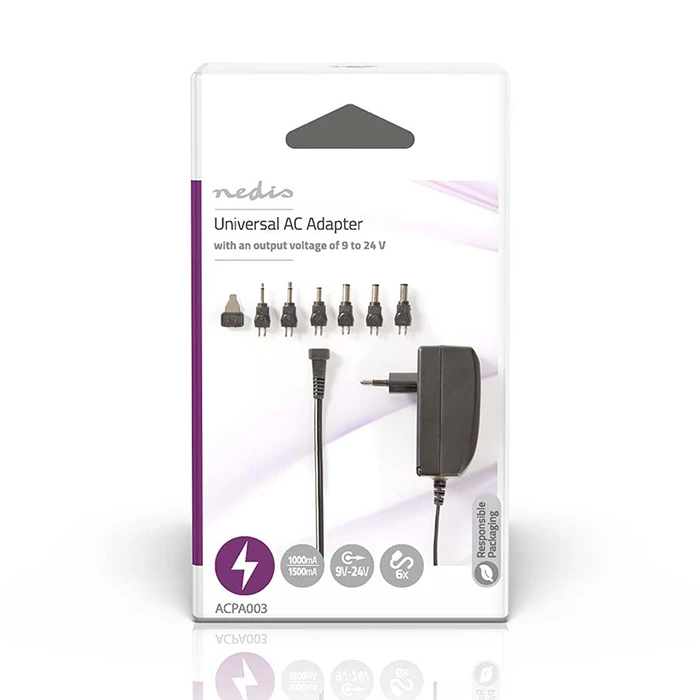 Universal Τροφοδοτικό Nedis ACPA003 AC Power 9.0/12/13.5/15/18/20/24 VDC, 1A - 1.5A