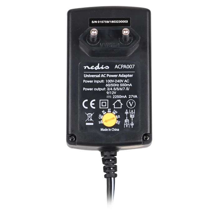 Universal Τροφοδοτικό Nedis ACPA007 AC Power 3/4.5/6/7.5/9/12 VDC, 2.25 A