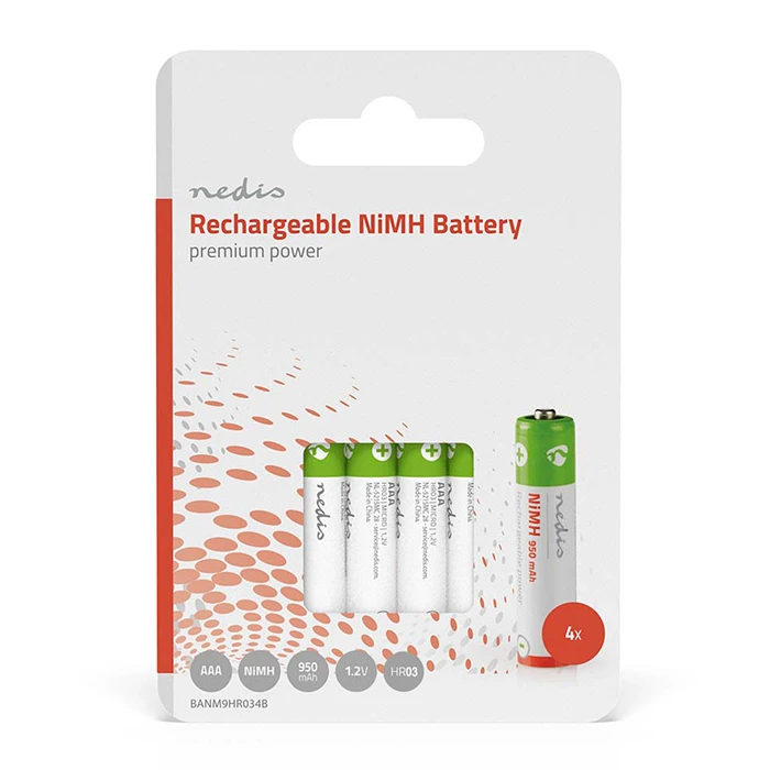 Επαναφορτιζόμενη Μπαταρία NEDIS Ni-Mh AAA 1.2V 950 MAH 4 Pieces Blist