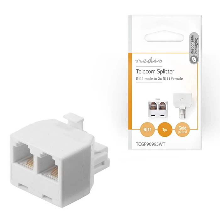 Splitter τηλεφωνικό RJ11 Nedis TCGP90995WT male to 2x female White