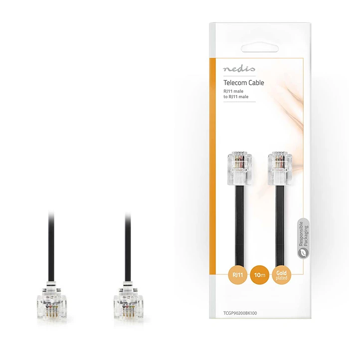Καλώδιο τηλεφωνικό RJ11 Nedis TCGP90200BK100 male to male 10m Black