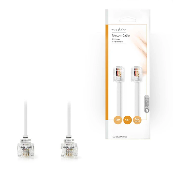Καλώδιο Rj11 NEDIS Telecom Male To RJ11 Male 10.0 M White Tcgp90200wt100