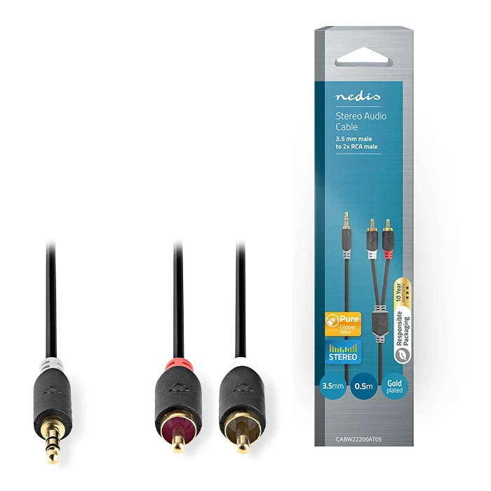 Καλώδιο RCA Nedis Stereo 3.5 mm Male to 2x RCA Male 0.5 m Anthracite