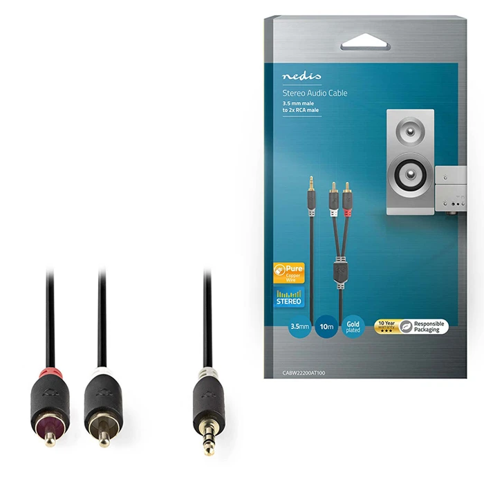 Καλώδιο RCA Nedis Stereo 3.5 mm Male to 2x RCA Male 10 m Anthracite