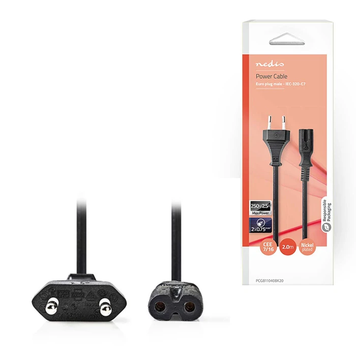 Καλώδιο Τροφοδοσίας Nedis Euro - 8-Shaped Σε Συσκευασία Blister 2m