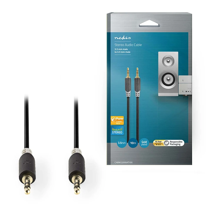 Καλώδιο Ήχου Nedis 3.5mm Αρσ. Stereo - 3.5mm Αρσ. Stereo 10m Σε Ανθρακί Χρώμα