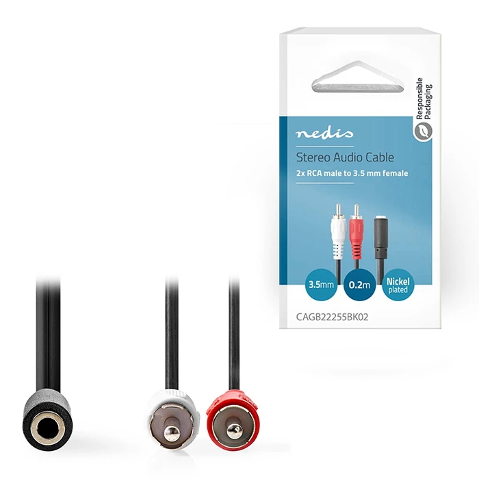 Αντάπτορας RCA Nedis CAGB22255BK02 Stereo 2x RCA Male - 3.5mm Female