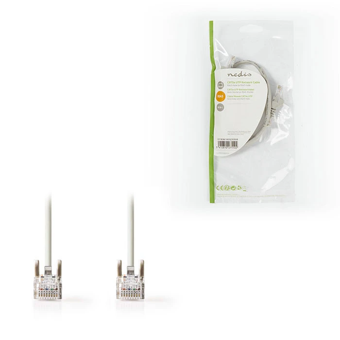 Καλώδιο Δικτύου Nedis Cat 5e male to male RJ45 0.5m Grey CCGP85100GY05