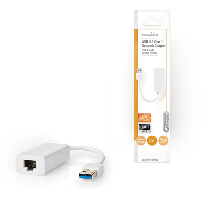 Αντάπτορας Δικτύου USB Nedis Male - RJ45 Female 1 Gbit 0,2 m White CCGP61950WT02